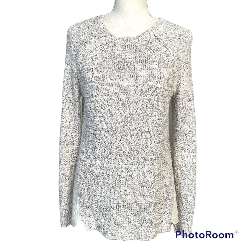 LOFT Women’s Ivory Mixed Media Marled Knit Sweater XS Oversized/Relaxed Tunic
